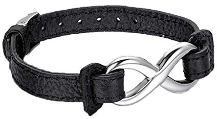 JewelryWe Schmuck Lederarmband Herren Damen Lieben Infinity Unendlichkeit Zeichen verstellbar Armband Leder Echtleder Edelstahl Armreif Geschenk für Männer Frauen