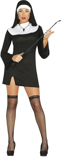 FIESTAS GUIRCA Sexy Nonne Kostüm Damen inkl. kurzes Nonnen Kleid u. Kopfbedeckung - Größe L 42 – 44 - Fasching Nonne Kostüm - Fastnacht Nonnen Kostüm, Halloween Kostüm Nonne, Karneval Nonne Kostüm