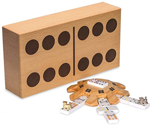 Yellow Mountain Imports Mexican Train Komplettset Doppel-12er Dominosteine (Augen/Pips), Hölzernes Hub/Mittelstück, Gegossene Train Marker
