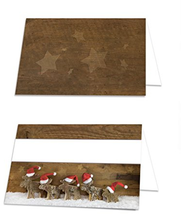 Tischkarten Rentiere, 25er Set: Namensschilder zum Beschriften Weihnachten, Namenskarte Advent, Festdeko Tisch, Platzkarten Gäste Weihnachtsfeier, Tischdeko Vintage, Tischkärtchen Rot, 8,5 x 5,5 cm