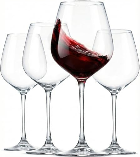 Paksh Novelty Italian Red Wine Glasses - 18 Ounce - Lead Free - Wine Glass Set of 4, Clear