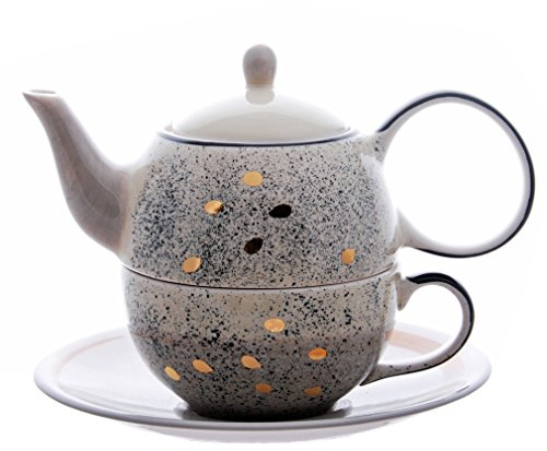 Tea for one Set Sao Keramik mit Goldauflage 4-teilig, Kanne: 0,4 l, Tasse: 0,2 l