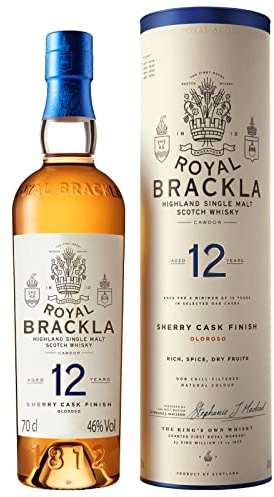 Royal Brackla 12 Jahre alter Highland Scotch Single Malt Whisky, 46% Vol., 700 ml, in edler Geschenkbox, in Oloroso-Sherryfässern veredelt, ideal als Whisky-Geschenkset, 70 cl