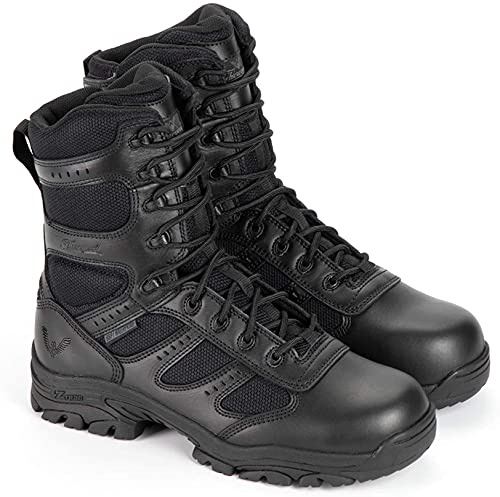 Thorogood Deuce 8” Waterproof Side-Zip Black Tactical Boots for Men and Women with Composite Safety Toe, Full-Grain Leather, and Slip-Resistant Outsole; BBP & Rated, Black - 12 XW US