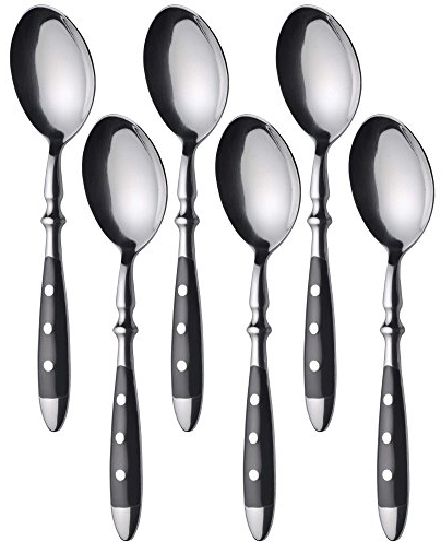 GRÄWE Tafel-Löffel 6er Set - Menü- und Suppenlöffel aus geschmiedetem Edelstahl, rostfrei, nickelfrei, schwarzer Griff, Serie NÜRNBERG