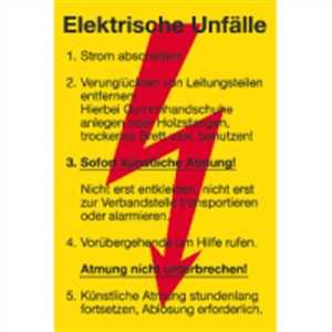 Schild Sicherheitsaushang Elektrische Unfälle 30x20 PVC