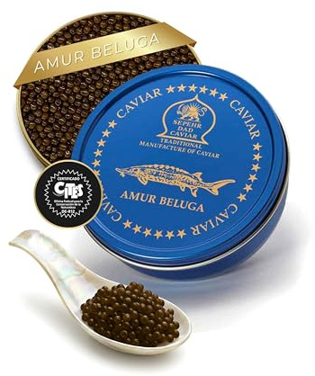 Sepehr Dad Caviar Caviale Beluga Amur 50g (caviale di storione ibrido) | Uova di pesce di classe A | allevamento Cn | 50 g