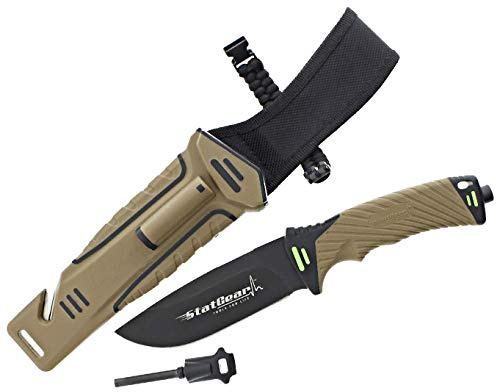 STATGEAR Surviv-All Rettungsmesser mit Gurtschneider, Feuerstarter, Diamantschärfer, Paracord
