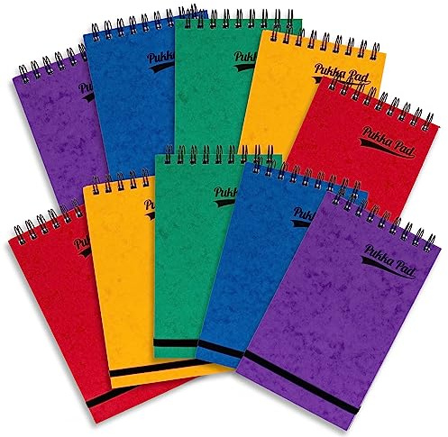 Pukka Pad, Pressboard Major Pad – 10 Pack of Top-Bound Wire-Binding Notebooks with 300 Pages of 80GSM Paper, Pressboard Cover, and Elasticated Closure – Assorted Colours, 202 x 127mm