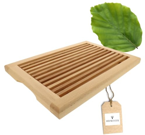 HOFMEISTER® Planche à découper en bois pour pain, 40 cm, avec bac amovible et grille ramasse-miettes, hêtre, fabriquée en Europe, découpe stable, tiroir de récupération