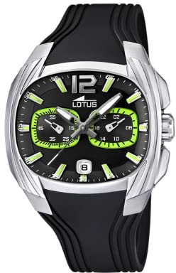 LOTUS Reloj Hombre Analógico de Caucho Negro - Movimiento de Cuarzo - Cronógrafo - Calendario - Cristal Mineral de Alta Resistencia - Resistente al Agua 5 ATM 15756/5 Special Prices
