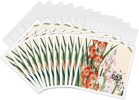 3dRose gc_172967_2 6 x 6-Inch Schizanthus and Gladiolus in Shades of Pink/Red and Purple Greeting Card
