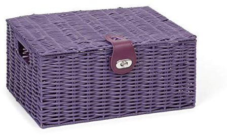 Arpan Medium Resin Woven Storage Basket Box With Lid & Lock - Purple