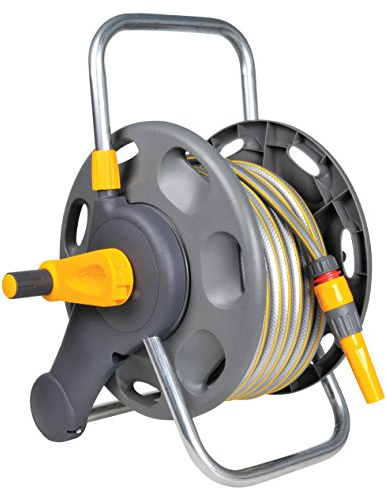 Hozelock 60 m 2-in-1-Schlauchbox mit 50 m Schlauch, grau/gelb, 35x46x55.8 cm, 2477R0000