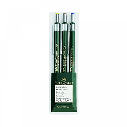 Faber-Castell 136030 – uppsättning med 3 tryckpennor TK-FINE 9760, blytjocklek: 0,35 mm; 0,5 mm 0,7 mm, skaftfärg: grön