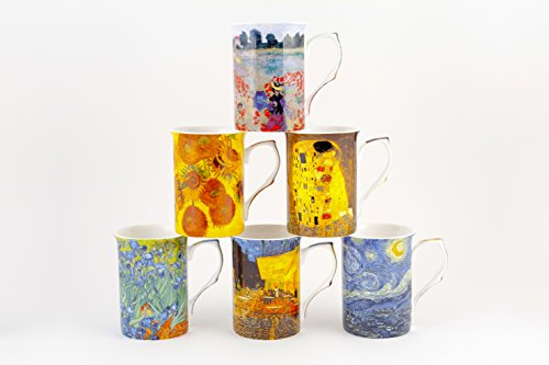 Artist Designed 10oz Castle Mugs Set of 6 by CHINACAVE - Premium Fine Bone China Cups and Mugs - Professional Quality for Kitchens, Restaurants, Cafes