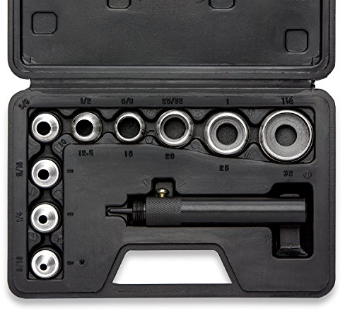 NEIKO 02614A Interchangeable Large Hollow Hole Punch Tool Set, 10 Piece, Gasket Maker, Heavy Duty Gasket Punch Set, Includes Hole Puncher Tool Carrying Case, Leather Punch Set, Black