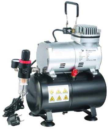 Profi-AirBrush Kompressor Universal I-mit Start/Stop-Automatik, Airbrushkompressor Leise und Energiesparend! Mit Drucktank 3Liter für konstanten Druck und Luftstrom.