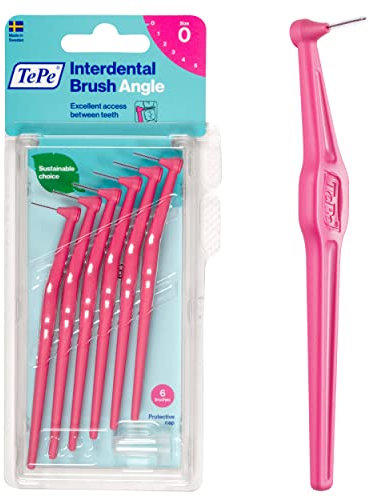 INTERDENTAL BRUSH ANGLE - Pink 0.4mm 6 Pack - Recommended by Dentists for Best Oral Health, Healthy Mouth & Gums Between Dental Visits, Prevent Bad Breath and Periodontal Disease