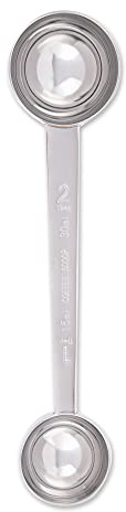 RSVP International Coffee Measuring Spoon, Long Handled Stainless Steel Scoop Multi-purpose for Baking, Ground Coffee, Beans or Loose Leaf Tea, Double, 1-Tbsp/2-Tbsp