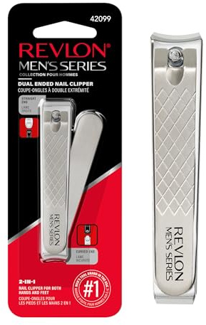 Revlon Dual-Ended Nail Clipper for Men, Straight and Curved Edges, for Fingernail and Toenail Trimming, Stainless Steel, 1 Count
