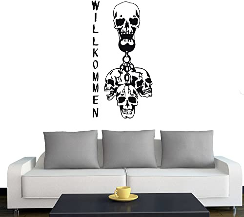 Klebesüchtig A161 Türtattoo - Wandtattoo Willkommen - Skull 60cm x 32cm schwarz - Dekoration - Bad - Wohnzimmer - Aufkleber - Wandsticker