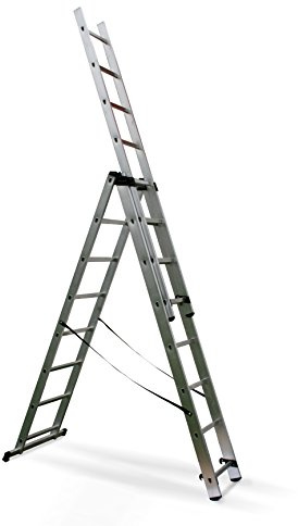 Echelle Transformable 3 Plans 3x8 échelons 5m/5,9m en Aluminium Hailo HobbyStep