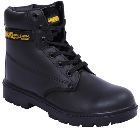 Apache AP300 Safety Boot | Black | Size 7 UK | Water Resistant Leather | Steel Toe Cap | Midsole Protection | Durable Outsole | Padded Collar and Tongue