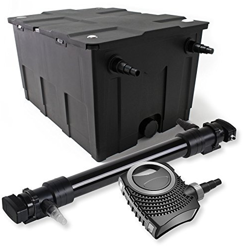 SunSun Komplettset: CBF-550 Teichfilter bis 60000 L Teichfilteranlage als Durchlauffilter, NEO10000 SuperECO Teichpumpe 10000l/h 80W, CUV-672 Teichklärer UVC Klärer mit 72W