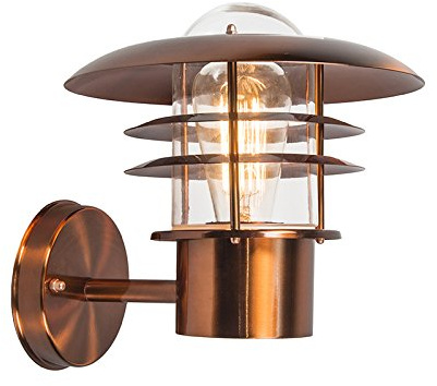 Qazqa Modern außen Wandleuchte, Außenlampe, Wandlampe für den Garten - Prato - Kupfer, max. 15W, Geeignet für LED, 26cm, IP44, Rund