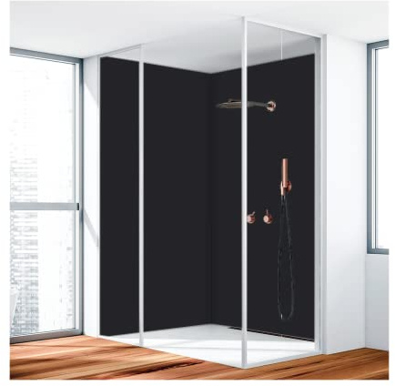 KERABAD Duschrückwand, Badrückwand, Duschverkleidung aus 3 mm Alu-Verbundplatte, 90x200cm,Schwarz RAL 9005