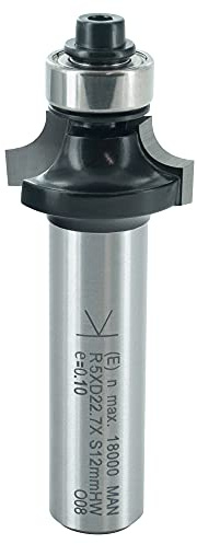 ENT 14366 Abrundfräser HW, Schaft (S) 12 mm, Durchmesser (D) 22,7 mm, NL 9,5 mm, R 5 mm, SL 40 mm, mit Kugellager