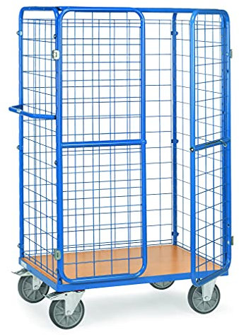 FETRA Carro para paquetes 8582-3D con paredes de malla de alambre y puertas de doble ala y techo