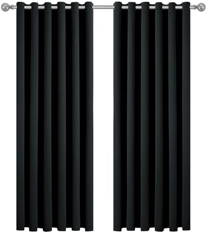Imperial Rooms Eyelet Blackout Curtains for Living Room 90x90 Inch Black Curtains for Bedroom Energy Saving Thermal Curtain 2 Panels with Tiebacks