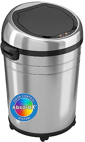 iTouchless 18 Gallon Commercial Size Touchless Sensor Trash Can with Odor Filter, 68 Liter Automatic Garbage Bin, Silver, Round Stainless Steel, Model Number: IT18RC-1