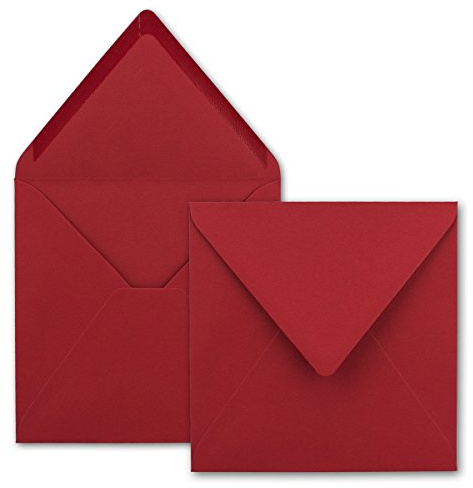 50x Quadratische Briefumschläge in Rosenrot (Rot) - 15,5 x 15,5 cm - ohne Fenster, mit Nassklebung - 110 g/m² - Für Einladungskarten zu Hochzeit, Geburtstag und mehr - Serie FarbenFroh