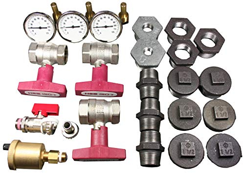 Pufferspeicher-Anschlussset 2, Reduzierstück, Thermometer, Ventiel, KFE Hahn
