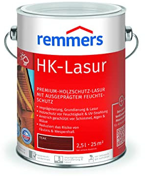 Remmers Vernice trasparente HK teak, 2,5 litri, vernice trasparente decorativa premium per esterni, tripla protezione del legno con impregnante + fondo + finitura, protezione del legno da umidità e raggi