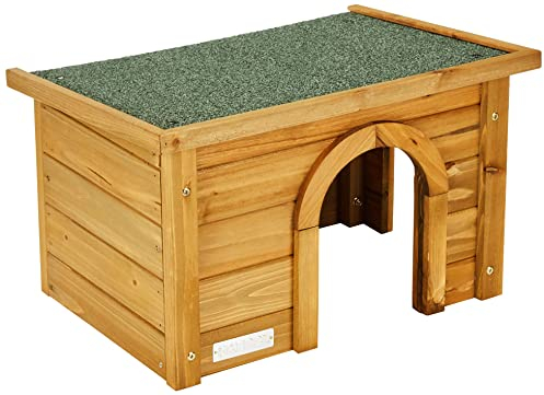 Kerbl Nagerhaus für Kanninchen (Haus aus Spießtanne, mit wetterfestem Bitumendach, Zwei Eingänge für artgerechte Haltung, für Außengehege geeignet, Rückzugsmöglichkeit für Hasen) 82852