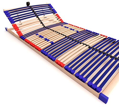 Stabiler Lattenrost 100% BUCHE Lattenrahmen - Kopfteil verstellbar - SCHULTERFRÄSUNG, 7 Zonen, 42 Federleisten, Härte-Regulierung, Mittelgurt - Vario Sleep Best 42® unmontiert (140x200cm)