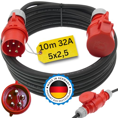 CEE Starkstromkabel 400V / 32A 10m Verlängerungskabel 5-polig (3P+N+PE) H07RN-F 5x2,5 mm² AC Gummikabel IP44 Außenbereich