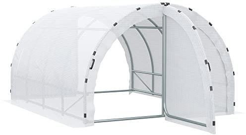 Outsunny Serre de Jardin Tunnel Surface Sol 12 m² 4L x 3l x 2H m châssis Tubulaire renforcé 25 mm Double Porte avec poignées Blanc