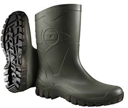 DUNLOP Flying Dee - Unisex Calf High Short Wellington Rain Boots, Green/Black, Waterproof and Chemical Resistant PVC Work Wellies for Outdoor, Gardening and Leisure Activities - EU38, UK5