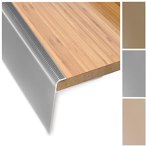 casa pura Profilo per bordi per scale, set da 1 pezzo, a forma di F, in alluminio, per laminato Safety listello preforato, 53 mm, altezza con un'altezza di 7 – 8 mm (Argento, 134 cm)
