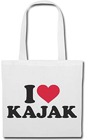 Reifen-Markt Tasche Umhängetasche I LOVE KAJAK FAHREN - KAJAKFAHRER - WILDWASSER - KAJAK PADDEL - WASSERSPORT Einkaufstasche Schulbeutel Turnbeutel in Weiß