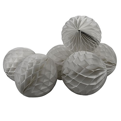 Frau WunderVoll® 6 WABENBÄLLE, GRAU, Ø20, / Deko Hochzeit, Seidenpapier, Seiden Blumen, Papierblumen, Geburtstagsdeko, Tischdeko, Hochzeitsdeko, Gartenfest, Garten Party