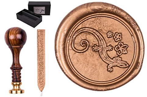 Siegelstempel Set Sigillum Gravur Symbol Gecko, incl. 1 Stange Siegelwachs gold