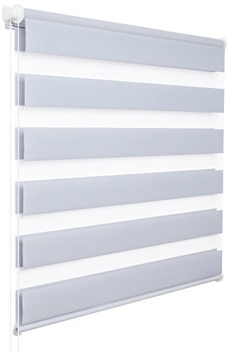 WOLTU Doppelrollo Klemmfix ohne Bohren Grau B85 x H220 cm, Duo Rollo lichtdurchlässig Fensterrollo für innen verdunkelnd, Zebrarollo mit Kettenzug - Seitenzugrollo für Fenster und Tür