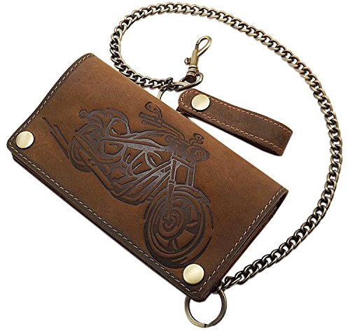 myledershop Echt Büffel-Vollleder Querformat Bikerbörse/Geldbörse/Geldbeutel/Portemonnaie/Portmonee mit Metallkette mit herausnehmbarem Kartenetui mit RFID & NFC Schutz in 3 Farben (Braun)