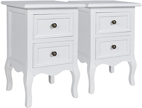 vidaXL 2X Table de Chevet 2 Tiroirs MDF Blanc Table de Nuit Chambre à Coucher